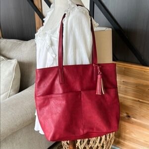Sonoma Goods for Life Red Faux Leather Tote Bag preloved